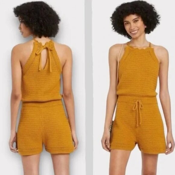 Universal Thread  crochet sleeveless halter romper marigold yellow size XXL - Picture 1 of 6